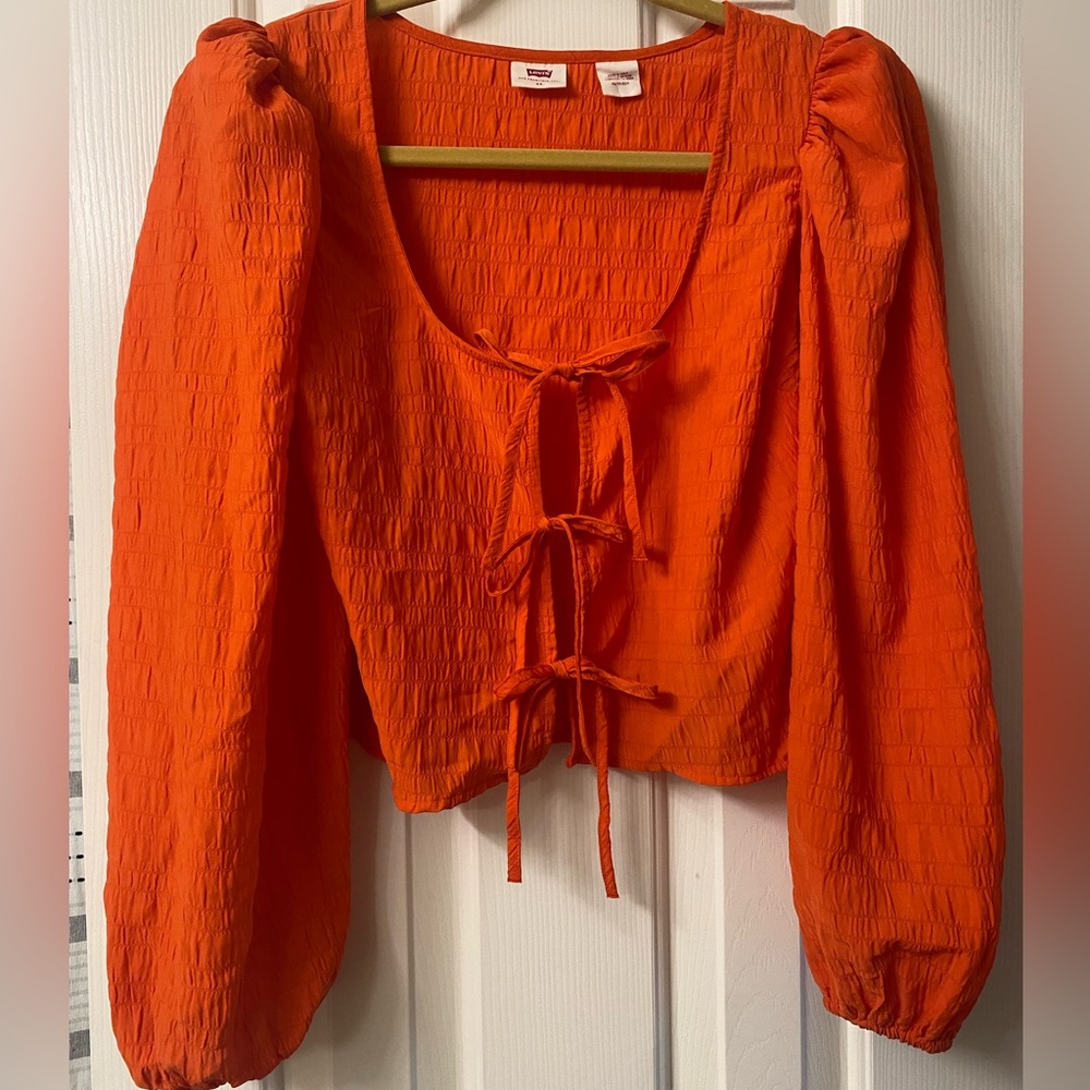 Levi's Vibrant Orange Tie front Blouse Size XS